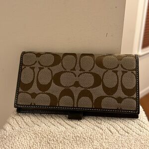 Vintage Coach Brown Signature Checkbook Cover Leather Trim with Pen Loop EUC